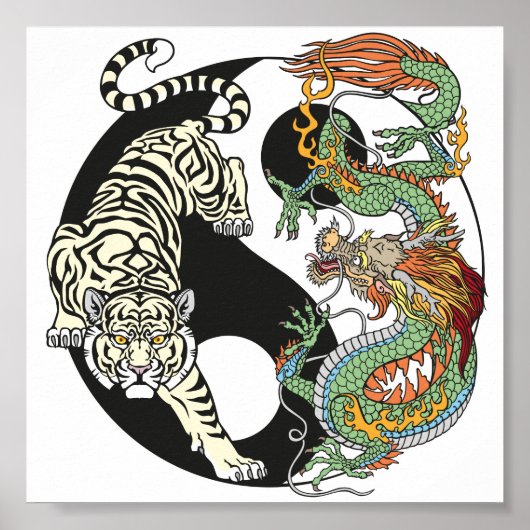 Witte tijger versus groene draak in de yin yang po poster (Voorkant)
