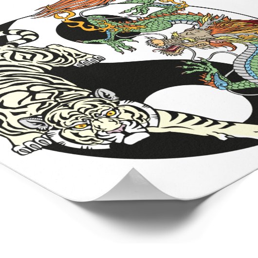 Witte tijger versus groene draak in de yin yang poster (Hoek)