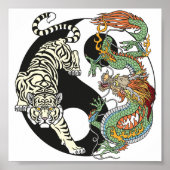 Witte tijger versus groene draak in de yin yang poster (Voorkant)