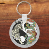 Witte tijger versus groene draak in de yin yang sleutelhanger (Voorkant)