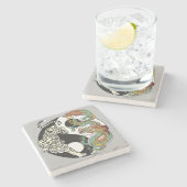 Witte tijger versus groene draak in de yin yang stenen onderzetter (Zijkant)