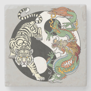 Witte tijger versus groene draak in de yin yang stenen onderzetter