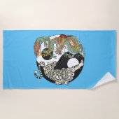 Witte tijger versus groene draak in de yin yang strandlaken (Voorkant)