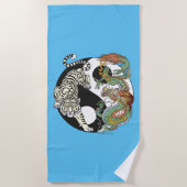 Witte tijger versus groene draak in de yin yang strandlaken (Voorkant)