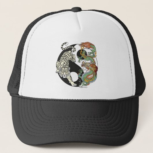 Witte tijger versus groene draak in de yin yang trucker pet (Voorkant)