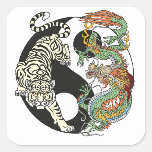 Witte tijger versus groene draak in de yin yang vierkante sticker
