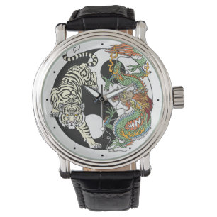 Witte tijger versus groene draak in de yin yang wa horloge