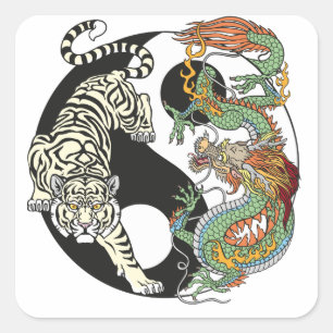 Witte tijger versus groene draak in het yin yang s vierkante sticker