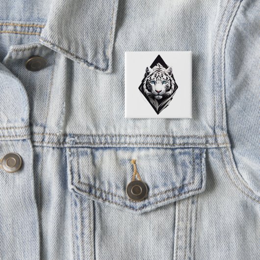 Witte tijger vierkante button 5,1 cm (In situ)