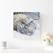 Witte Tijger Vierkante Wandklok (Huis)