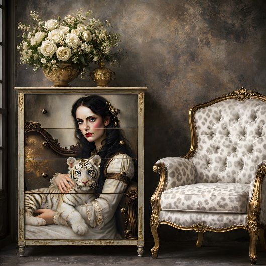 Witte Tijger Vrouw Elegante Fantasy Decoupage Tissuepapier