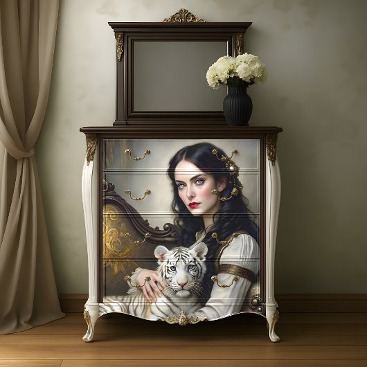 Witte Tijger Vrouw Elegante Fantasy Decoupage Tissuepapier