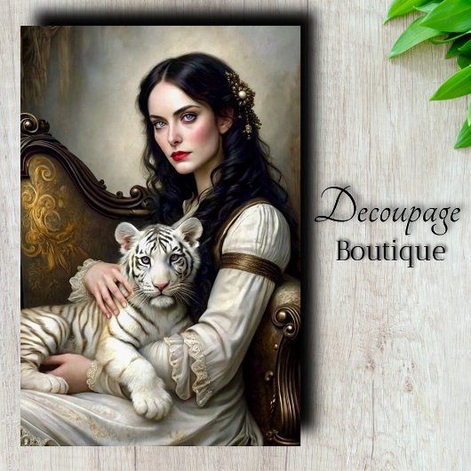 Witte Tijger Vrouw Elegante Fantasy Decoupage Tissuepapier