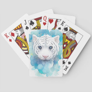 Witte Tijger Wilde Dier Natuur Waterverf Kunst Pokerkaarten