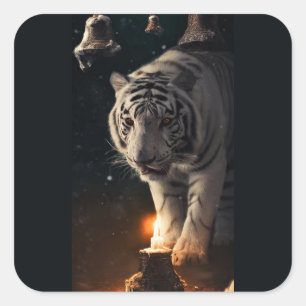 Witte Tijger – Winter Kaarslicht Bewaker Vierkante Sticker
