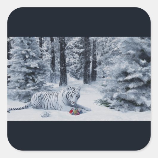 Witte Tijger Winter Woud Sticker (Voorkant)