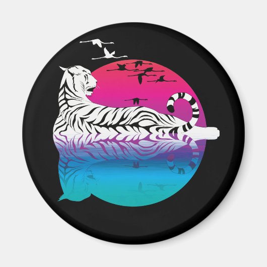 Witte Tijger Zonsondergang Magneet (Voorkant)
