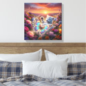 Witte tijgerbaby met vlinder canvas afdruk (Insitu (Slaapkamer))