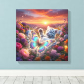 Witte tijgerbaby met vlinder canvas afdruk (Insitu (Houten vloer))
