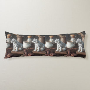 Witte Tijgerfiguur – Rustieke Chocolade & Koffie Lichaamskussen