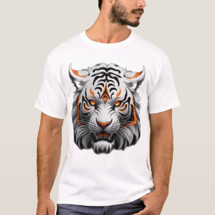 WITTE TIJGERKOP IN STIJL, SVG, ALLEEN HOOFD, ZWART T-SHIRT