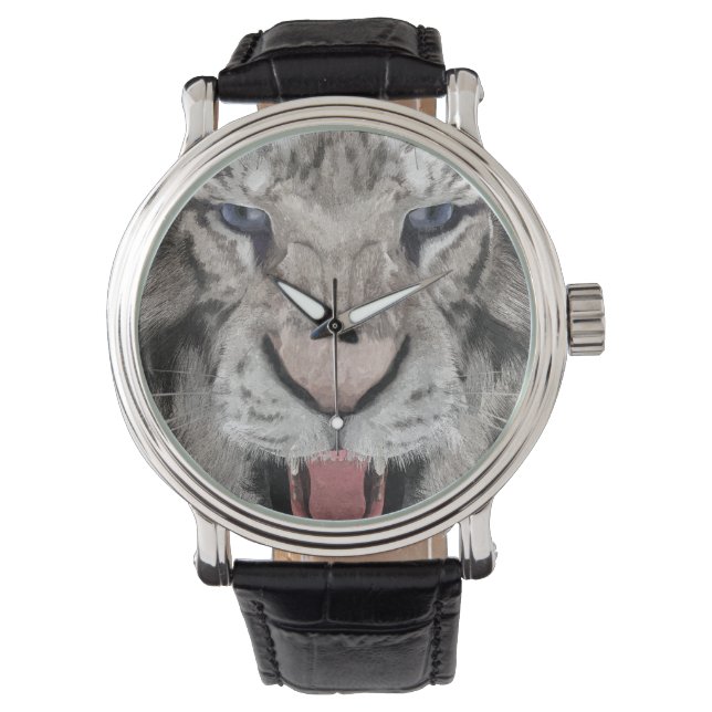 Witte Tijgerkop Wilde Schoonheid Horloge (Voorkant)