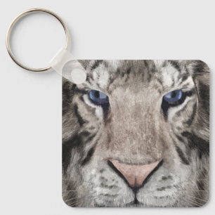 Witte Tijgerkop Wilde Schoonheid Sleutelhanger