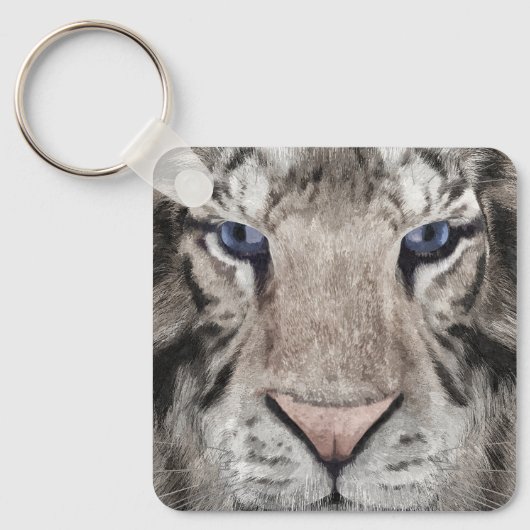 Witte Tijgerkop Wilde Schoonheid Sleutelhanger (Voorkant)
