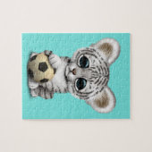 Witte tijgerkubus met Football Voetbal Legpuzzel (Horizontaal)