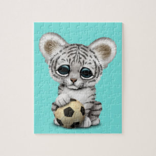 Witte tijgerkubus met Football Voetbal Legpuzzel