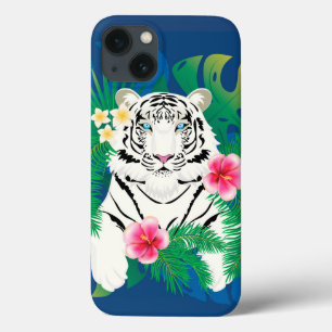 Witte tijgerportret met tropische bladeren Case-Mate iPhone case