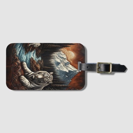 Witte tijgers bij de rivier bagagelabel (Voorkant (horizontaal))