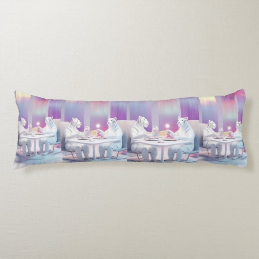 Witte Tijgers bij Pasteltafel  Lichaamskussen (Voorkant)