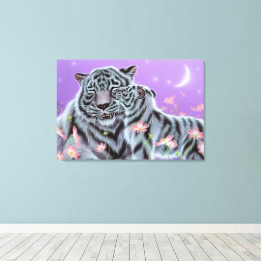 Witte tijgers canvas afdruk (Insitu (Houten vloer))