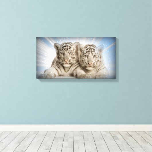 Witte tijgers canvas afdruk (Insitu (Houten vloer))
