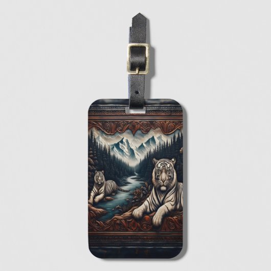 Witte tijgers in een gesneden Lijst Bagagelabel (Voorkant (verticaal))