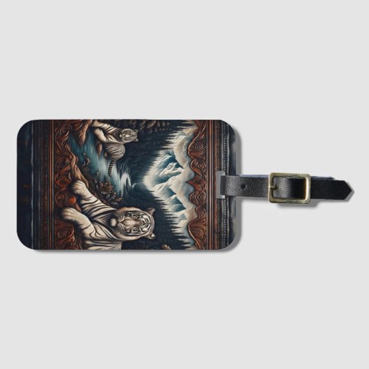 Witte tijgers in een gesneden Lijst Bagagelabel (Voorkant (horizontaal))