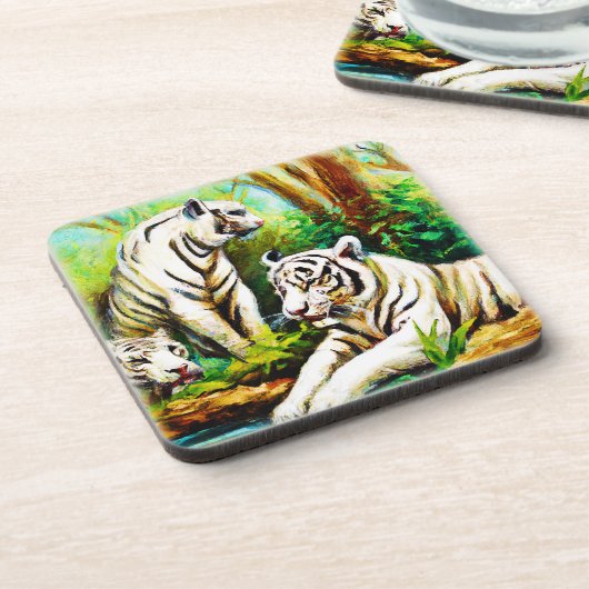 Witte tijgers in het Oerwoud. Bestel nu Bier Onderzetter (Linkerzijde)