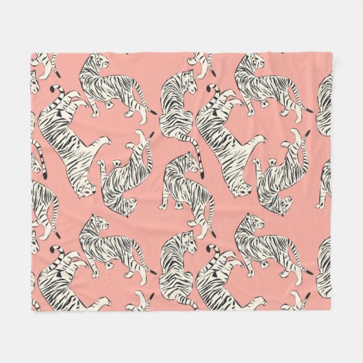 Witte tijgers: roze exotisch patroon fleece deken (Voorkant (Horizontaal))