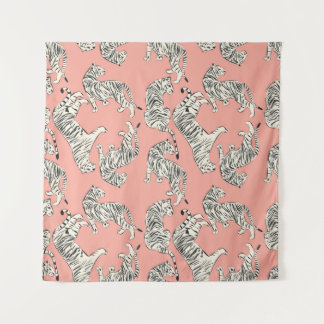 Witte tijgers: roze exotisch patroon wandkleed