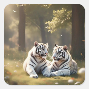 Witte Tijgers Sereniteit – Minimale Wilde Dieren S Vierkante Sticker