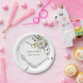 witte tint hart met roos papieren bordje (Feest)