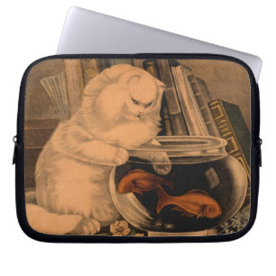 witte tongschok met kattenstaart en goudvis laptop sleeve
