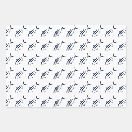 Witte tonijn in marineblauw op wit in groot inpakpapier vel (Voorkant 3)