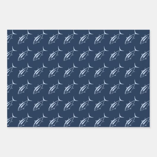 Witte tonijn in Pastel op Marine Blauw in Groot Inpakpapier Vel (Voorkant 3)