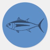Witte tonijn Vis in Marine Blauw op Egeïsche Blauw Ronde Sticker (Voorkant)