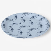 Witte tonijn Vis in Marine Blue op Pastel Blue Papieren Bordje (Gekanteld)