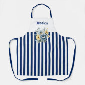 Witte top met blauwe strepen Bloemen Schort (Voorkant)