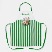 Witte top met groene strepen Bloemen Schort (Voorkant)