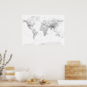 Witte Topografische Wereldkaart Poster (Keuken)